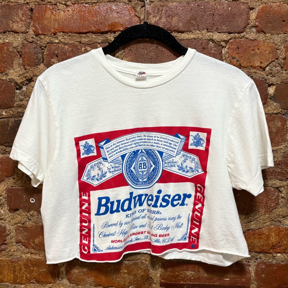 Budweiser Red and Blue Cropped Graphic Tee